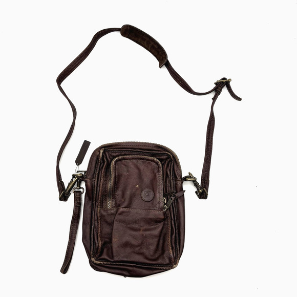 Vintage 90s Dilana Design Collection Brown Leather Organizer Crossbody Bag FLAWS - Picture 1 of 16